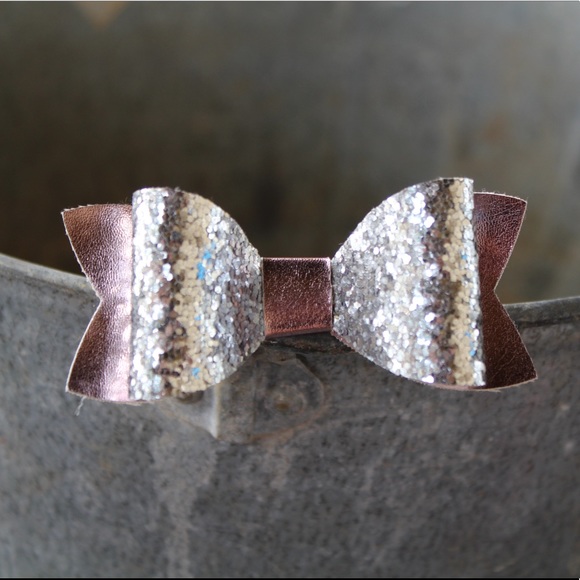 Silver Glitter and Rose Gold Hair Bow - Picture 1 of 1